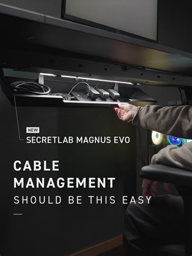 A good desk makes cable management easy. Secretlab MAGNUS Evo’s magnetic drop-down cable tray was designed for how you really build your setup — with plenty of room for your cords so they never dangle and easy access whenever you want. #Secretlab #standingdesk #MAGNUSEvo