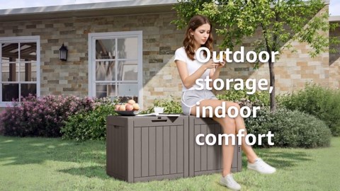 Bifanuo Outdoor Storage Box Waterproof, Resin Deck Box with Lockable Lid，Patio Storage Box Indoor and Outdoor Use for Cushions, Garden Tools & Package Delivery, UV Resistant (Grey, 31 Gallon)