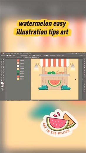 Draw a Flat Design Watermelon Stall 🍉 (Illustrator for Beginners)