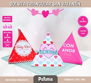 Valentine's Day Triangular Bag, Printable Digital File for Immediate Download, PDF and PNG Format, 10 Designs, Candy Wrap, Triangle-cut Bag. - Etsy