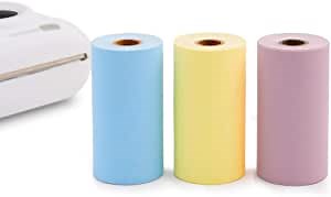 3 Roll Mini Sticker Printer Paper, 57 x 30mm Thermal Printer Paper Roll Non-Adhesive for PeriPage A6, Most Portable Pocket Mobile Printer Yellow/Blue/Pink