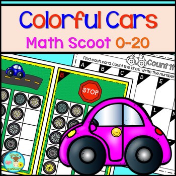 K-1st Double Ten Frames Math Scoot Activity 0 to 20 - Teen Numbers Colorful Cars