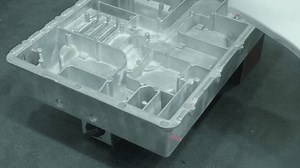 High precision 3D laser scanning process on industrial aluminum or metal part. Advanced manufacturing quality control. Detecting and checking part features complex cavities structures by 3D laser scan