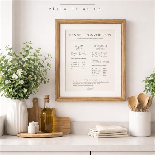 Pan Size Conversion Chart Printable, Baking Pan Conversion Guide, Cake Pan Size Guide, Kitchen Wall Art, Baker Gift, Instant Download - Etsy