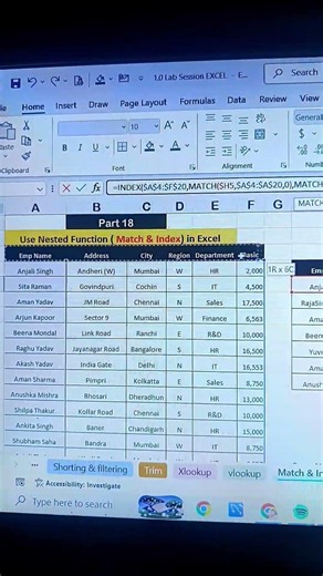 Part 17👉 Use Nested function (Match & Index) in #excel #ytshorts #like #subscribe #comment #exceltip