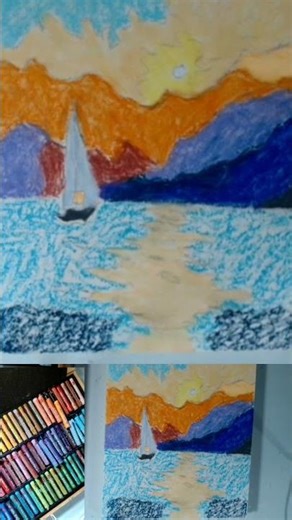 Explosion of Color! Sunset and Sailboat with Oil Pastels (Easy)