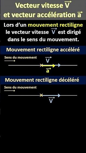 Vecteurs vitesse et accélération dans un mouvement rectiligne.