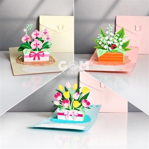 Set 3 Flower Pop-up Card Template, Lily of the Valley, Phalaenopsis Orchids Card, Tulip Flower 3D Card, Spring Pop-up Card SVG - Etsy UK