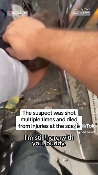 Video shows the moment a #Texas man jumped into action to save a police officer who had been shot in the leg during a highway shootout.