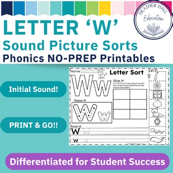 LETTER 'W' Sound Picture Sort: Phonics NO-PREP Printable