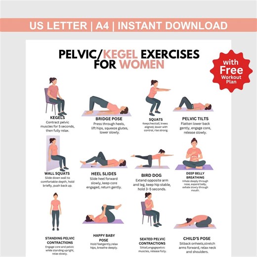 Tabla de ejercicios de Kegel para mujeres / Póster imprimible de ejercicios de suelo pélvico / Plan de ejercicios de Kegel para el hogar / Descarga en PDF - Etsy México