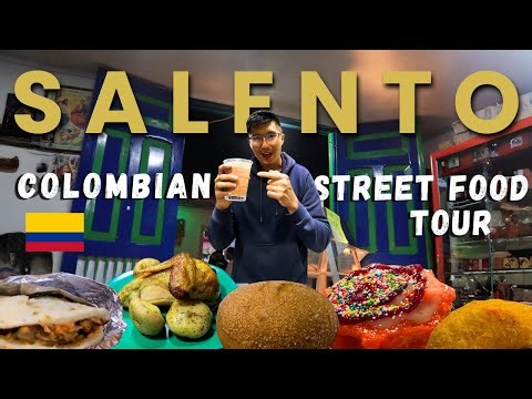 COLOMBIAN 🇨🇴 STREET FOOD TOUR - EMPANADA 🥟 POLLO ASADO 🍗 , AREPA + SOLTERITAS in SALENTO, COLOMBIA!