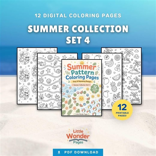 Summer Pattern Coloring Pages | Summer Collection Set 4 | Cute Kawaii Printable PDF | Instant Download - Etsy