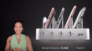 4 Port Charger Station - Fast Charging Dock for Multiple Devices Apple - Multi Device USB Charging Station - Compatible with Apple iPad, iPhone, Android, and Tablet - Charging Rack