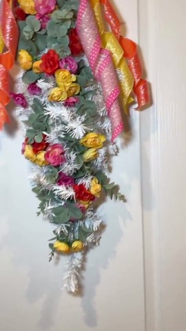 Handmade Spring Floral Swag Door Decor, Silk Roses Eucalyptus Greenery, Colorful Ribbon Accent - Etsy