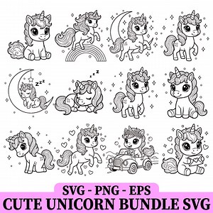 Pastel Unicorn Clipart: Girly SVG PNG Bundle - Etsy