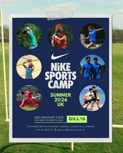 British International School on Instagram: "Nike Sports Camps UK 2026 – Exclusive for BISP Students! 🇬🇧🏅 BISP students are invited to join the Nike Sports Camps across the UK in Summer 2026, where young athletes from over 100 nationalities come together to train, compete and grow. 🌍✨ Led by expert coaches — including BISP Tennis Academy Director Gill Lemore, who also serves as Director of Tennis for Nike Sports Camps UK — students can choose from a range of sports: 🎾 Tennis 🏀 Basketball ⛳