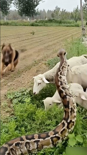 Can the python defeat the hunting dog and eat the sheep? 🐍🐕🐑 #dog #sheep #python