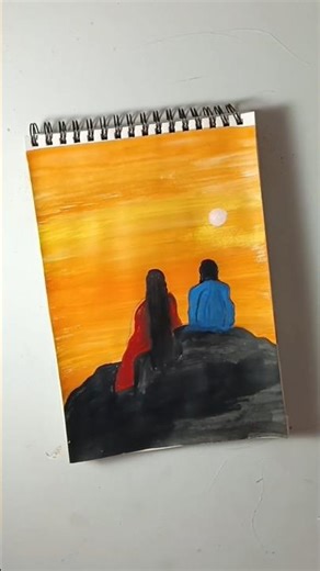Aesthetic Love Painting 💫 Sunset Couple Art|| #shortsfeed #youtubeshorts #ytart #couple