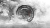 Tire Burnout. Burning rubber and Smoking tire with a rotating wheel...