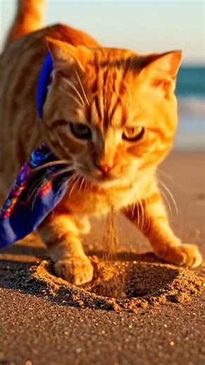 Cat digging in the sand at the beach. | Cute catcat