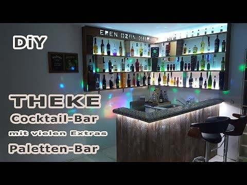 Bar - Theke aus Europaletten mit LED Strips und Kronkorken Tisch - Hobbybar - Partyraum - DIY Bar