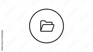 Open folder in circle black outline, line icon vector illustration, folder file, open, button, video animation, self drawing. Stock Video
