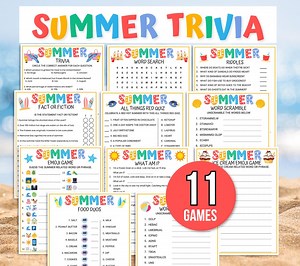 Summer Trivia Games, Summer Activities, Summer Party Games, Summer Game Bundle, Kids Summer Birthday Games, End of School Summer Activities - Etsy