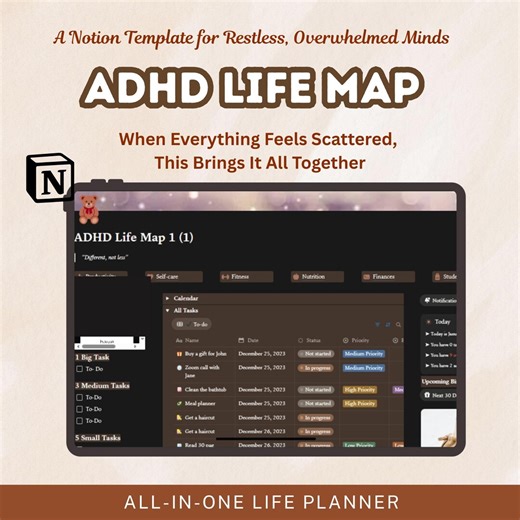 ADHD Life Planner Notion Template | Focus, Productivity & Organization for ADHD Minds | Digital Download - Etsy
