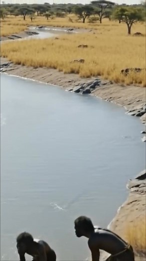 A glimpse into the past: hominids gather by the river for water and warmth around a fire. Witness a primal scene of survival and community in a harsh, arid landscape. #Hominids #AncientLife #Survival #Paleolithic #Anthropology #HumanOrigins #ancienthumans #primitivecivilization #prehistoricearth #homoerectus #homohabilis #sapiencinema | Sapien Cinema