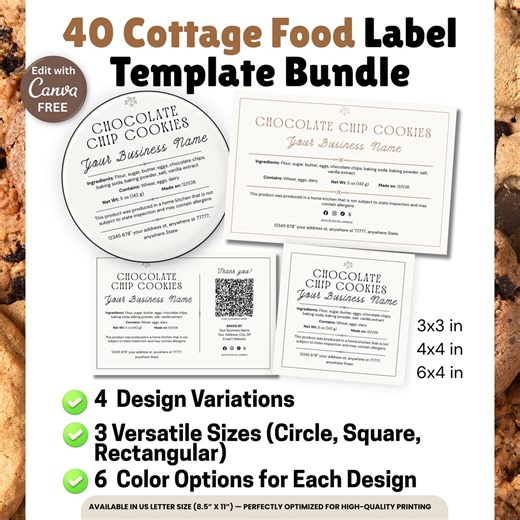 Editable Cottage Food Label, DIY Bakery Ingredient Label, Printable Food Label, Home Bakery Packaging Sticker, Canva Template | Bakery - Etsy
