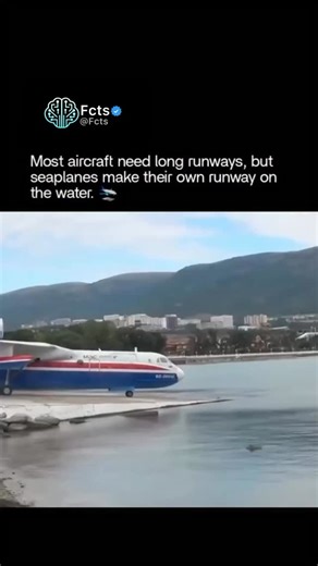 Facts & News 🧠 on Instagram: "Follow (us) @fcts for quick, accurate, and fascinating facts everyday 🧠 Most aircraft rely on long runways — but seaplanes build their own runway on the open water. 🌊✈️ Designed with specialized hulls and floats, they generate hydrodynamic lift as they accelerate, skimming across the surface until the water itself provides enough force for takeoff. Every part of the design has a purpose: buoyancy to stay afloat, streamlined shapes to cut drag, and tight stability