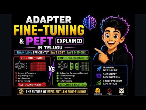 34. Adapter Fine-Tuning & PEFT Explained in Telugu | Train LLMs Efficiently