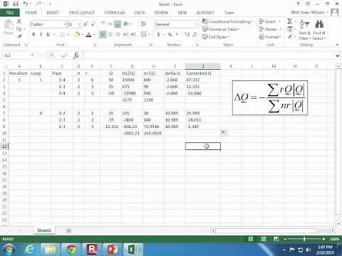CE 331 - Class 9 (2/10/2015) Hardy Cross Loop Method on Excel
