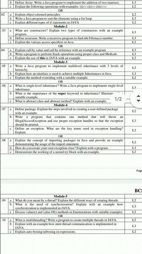 object oriented programming with java model question paper BCS306A 2025