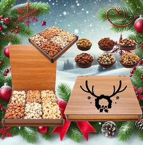 Christmas Mixed Nuts Gift Tray: Holiday Food Gift in Wooden Basket - Etsy