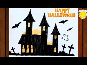How to draw a Haunted House Easy//Haunted house drawing //Halloween drawing