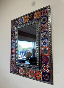 Mexican Talavera Tile Punched Tin Mirror - Etsy