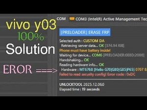 Vivo Y03 MTK Android 16 FRP Bypass | error Hardware: MT6768 (Helio G70 G80/G85/P65]