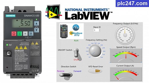 LabView "Modbus RTU" Siemens Sinamics V20 Tutorial - plc247.com