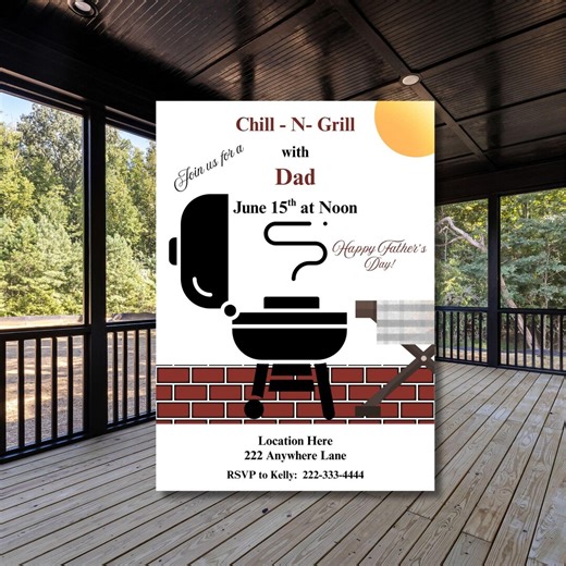 Chill-n-grill- Father's Day BBQ- Father's Day Celebration-editable-printable-5x7-instant Download-happy Father's Day-honoring Fathers-dads - Etsy