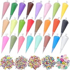 24PCS 100g Cream Kit Fake Whipped Cream Glue Clay Summer Craft DIY Decorations Rainbow Themed Cream DIY Making Art Craft Kit for Handmade Phone Case Mirror Jewelry Accessories