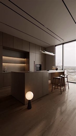 Mohammadreza | 3D Artist on Instagram‎: "From minimal to modern kitchen 🤎 By @mohrz_arch_as Soft. Corona render, 3dsmax Follow me for more architectural inspirations🤎 #coronarender #interiordesign #kitchen_design #معماری_داخلی #minimalism"‎