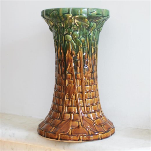 Antique Nelson Mccoy Jardiniere Pedestal: 1930s Majolica Basket Weave - Etsy