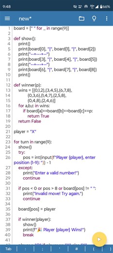 I developed TIC TAC TOE game using python InternPe