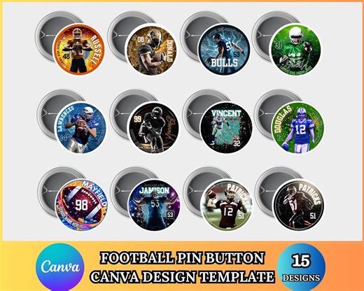 Football Pin Button Canva Template, Editable Game Day Buttons, Custom Team Spirit Design, Football Party Favor, Digital Download - Etsy