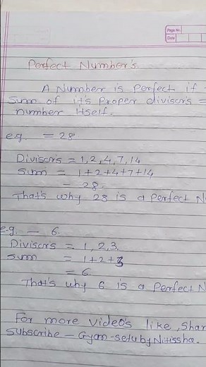 Perfect Numbers Explained | NTSE JEE Foundation/class 6 onwards maths/#shorts