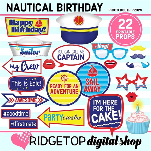 Nautical Birthday Photo Booth Props, Ahoy Party (digital Download) - Etsy New Zealand