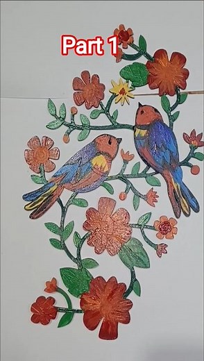 Birds & Flowers Wall Art on MDF | Step by Step Painting Process | Part 1 🎨✨#shorts#art#diy#trending