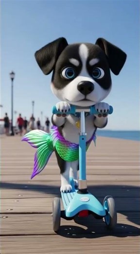 Cute puppy transforming into a mermaid.